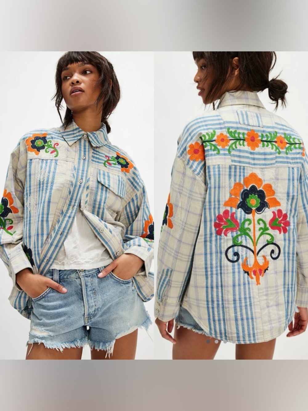 NWT- We The Free Embroidered Sashiko Shirt